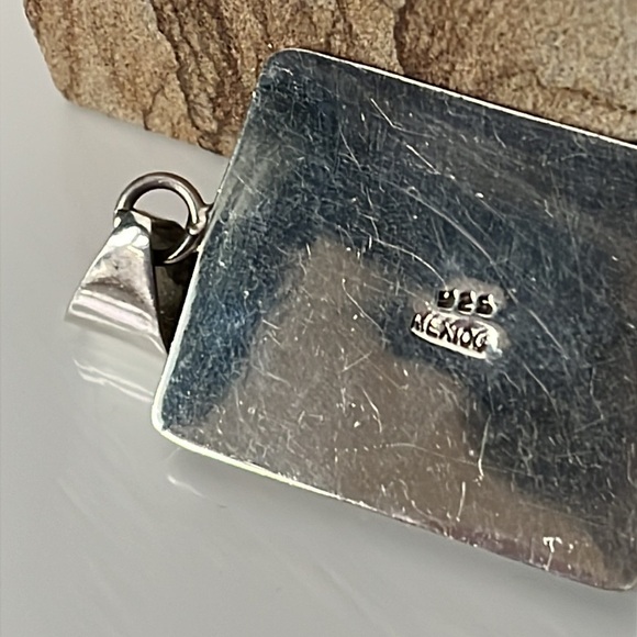 Vintage Mexico Sterling Silver Faux Opal Stone Cabachon Pendant - Picture 6 of 10